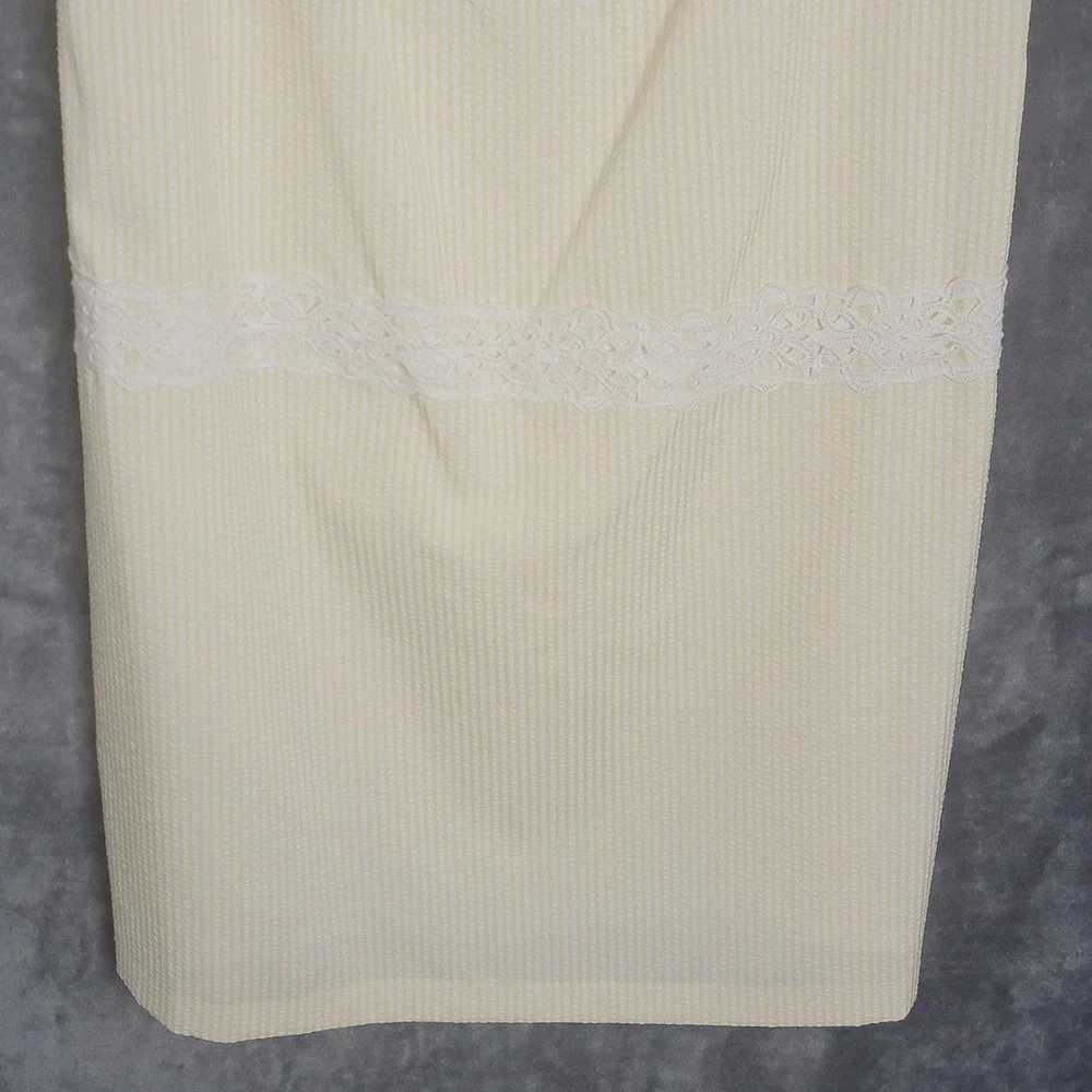 London Times Sheath Dress 14 Yellow Seersucker Lace Trim Preppy Coastal Vintage - Picture 3 of 10